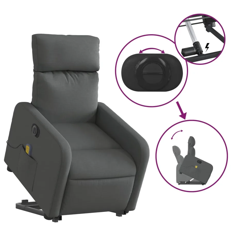 Fauteuil inclinable de massage électrique Gris foncé Tissu - 11