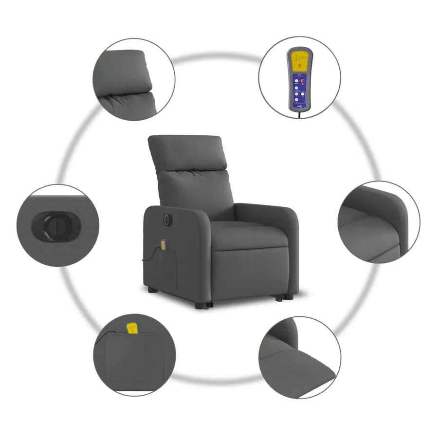 Fauteuil inclinable de massage électrique Gris foncé Tissu - 8