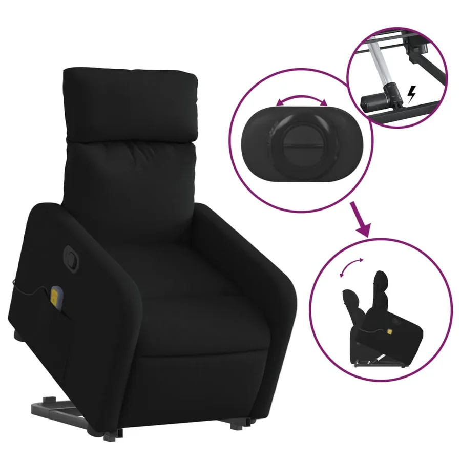 Fauteuil de massage inclinable Noir Tissu - 6