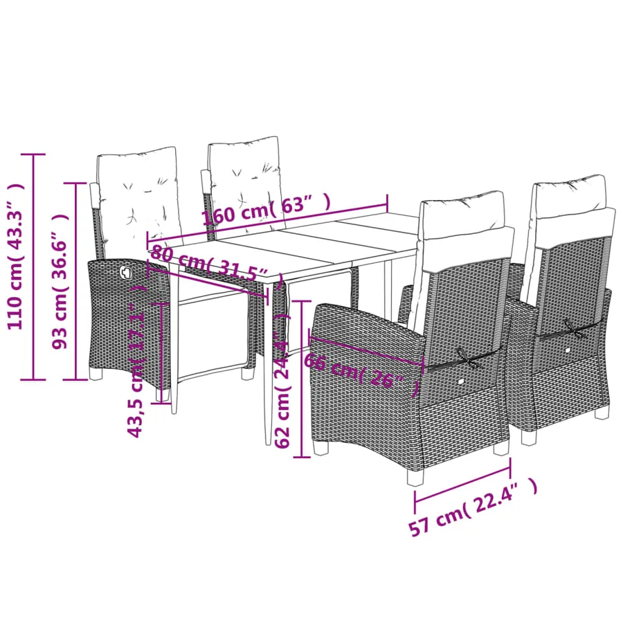 Ensemble à manger de jardin coussins 5pcs Noir Résine tressée - 9