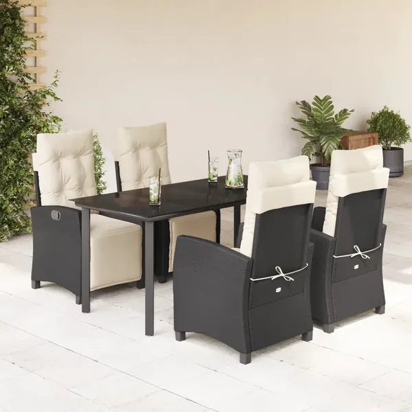 Ensemble à manger de jardin coussins 5pcs Noir Résine tressée