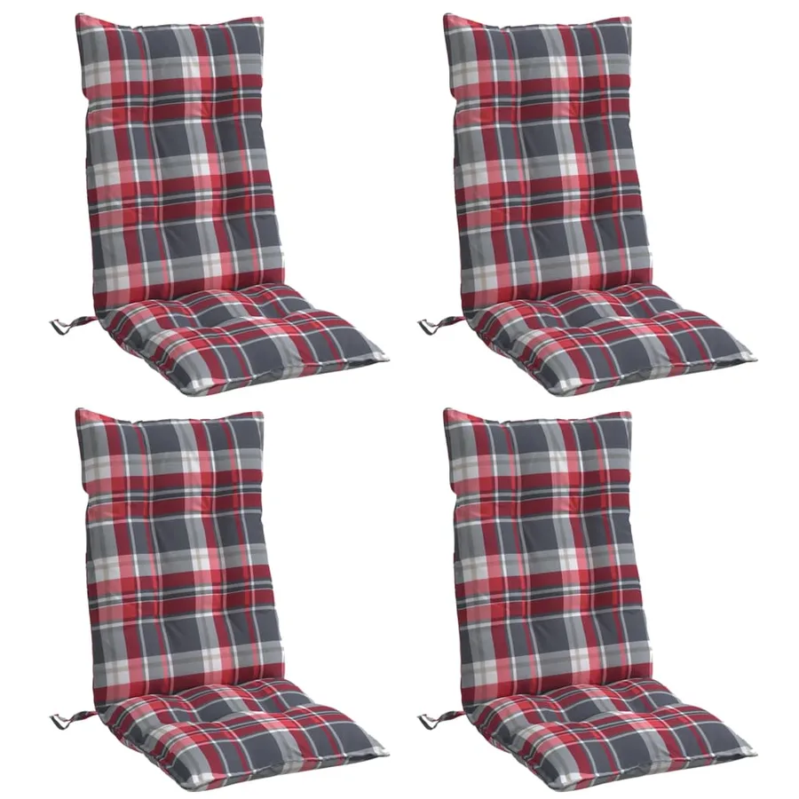 Coussins de chaise à dossier haut lot de 4 motif carreaux rouge - 3