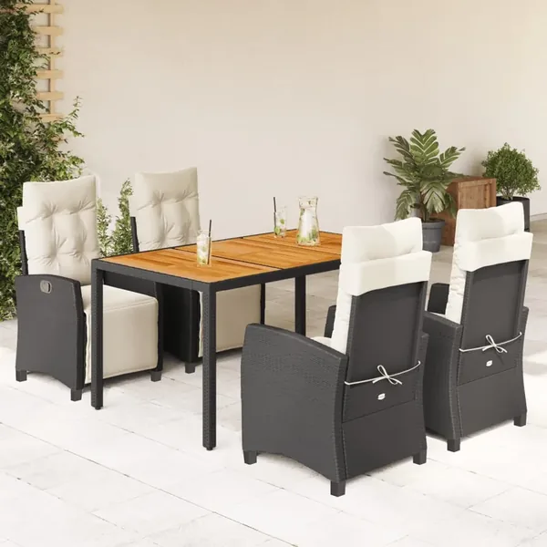Ensemble à manger de jardin coussins 5pcs Noir Résine tressée