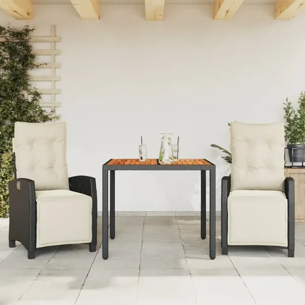 Ensemble à manger de jardin avec coussins 3 pcs Noir