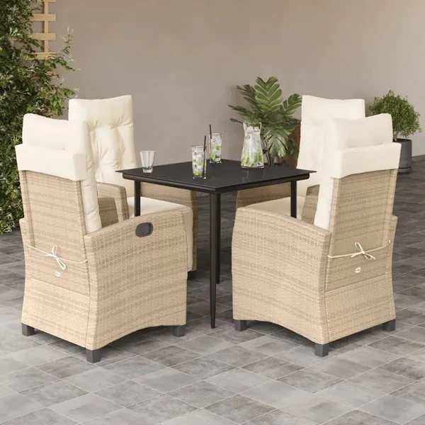 Ensemble à manger de jardin avec coussins 5pcs Beige poly rotin