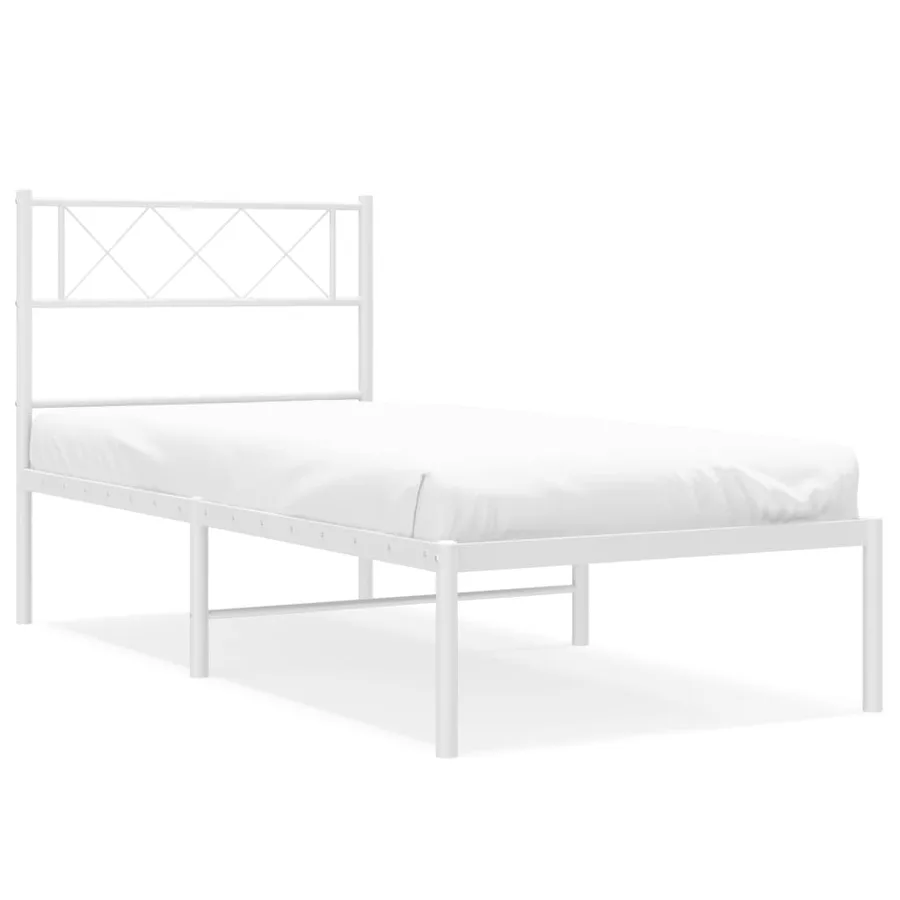 Cadre de lit métal sans matelas avec tête de lit blanc 90x190cm - 2