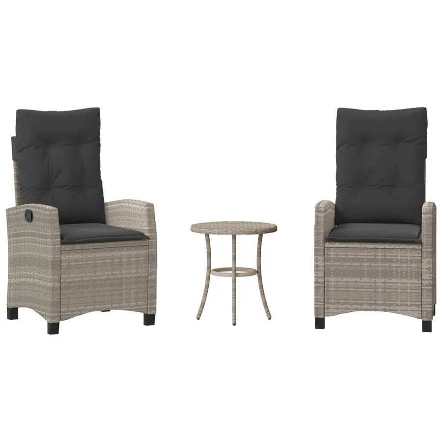 Ensemble de bistro 3 pcs et coussins gris clair résine tressée - 2