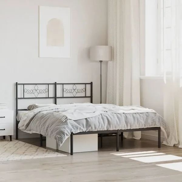 Cadre de lit métal sans matelas avec tête de lit noir 120x200cm