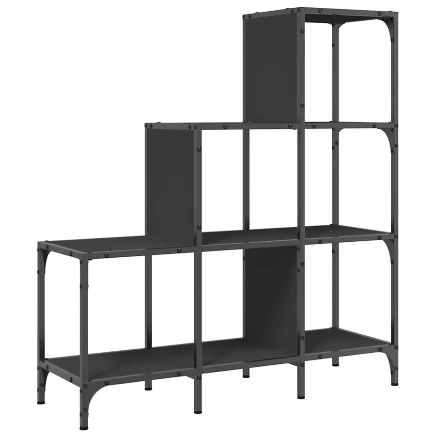 Bibliothèque noir 92x30x102 cm bois d'ingénierie et métal - 2