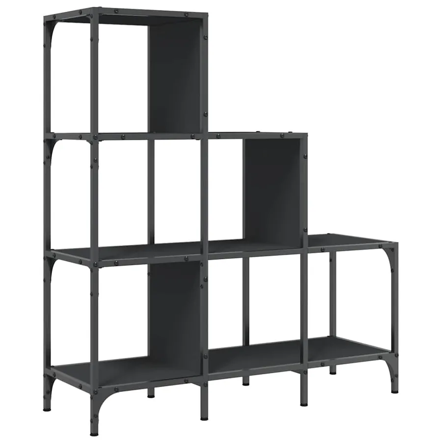 Bibliothèque noir 92x30x102 cm bois d'ingénierie et métal - 7