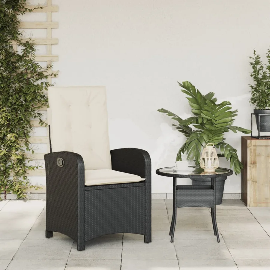 Chaise inclinable de jardin avec coussins noir résine tressée - 3