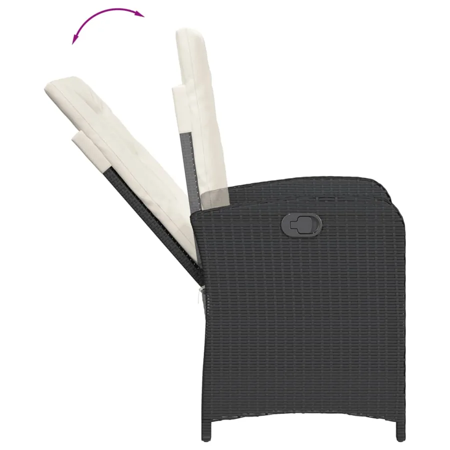 Chaise inclinable de jardin avec coussins noir résine tressée - 7