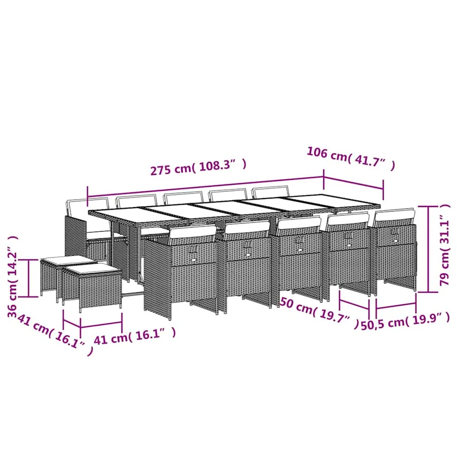 Ensemble à manger de jardin et coussins 15 pcs mélange beige - 6