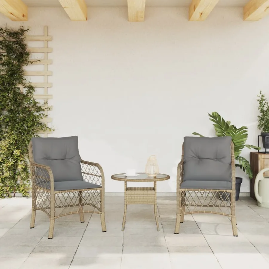 Chaises de jardin avec coussins lot de 2 mélange beige rotin - 3