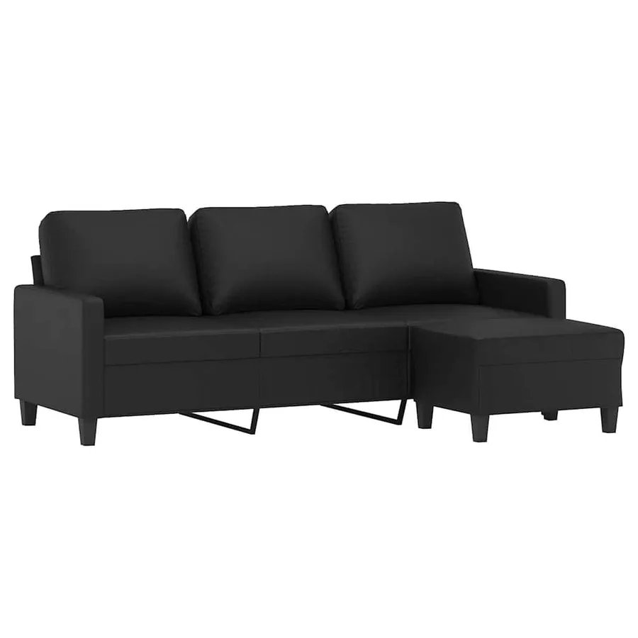 Canapé à 3 places avec repose-pieds Noir 180 cm Similicuir - 3