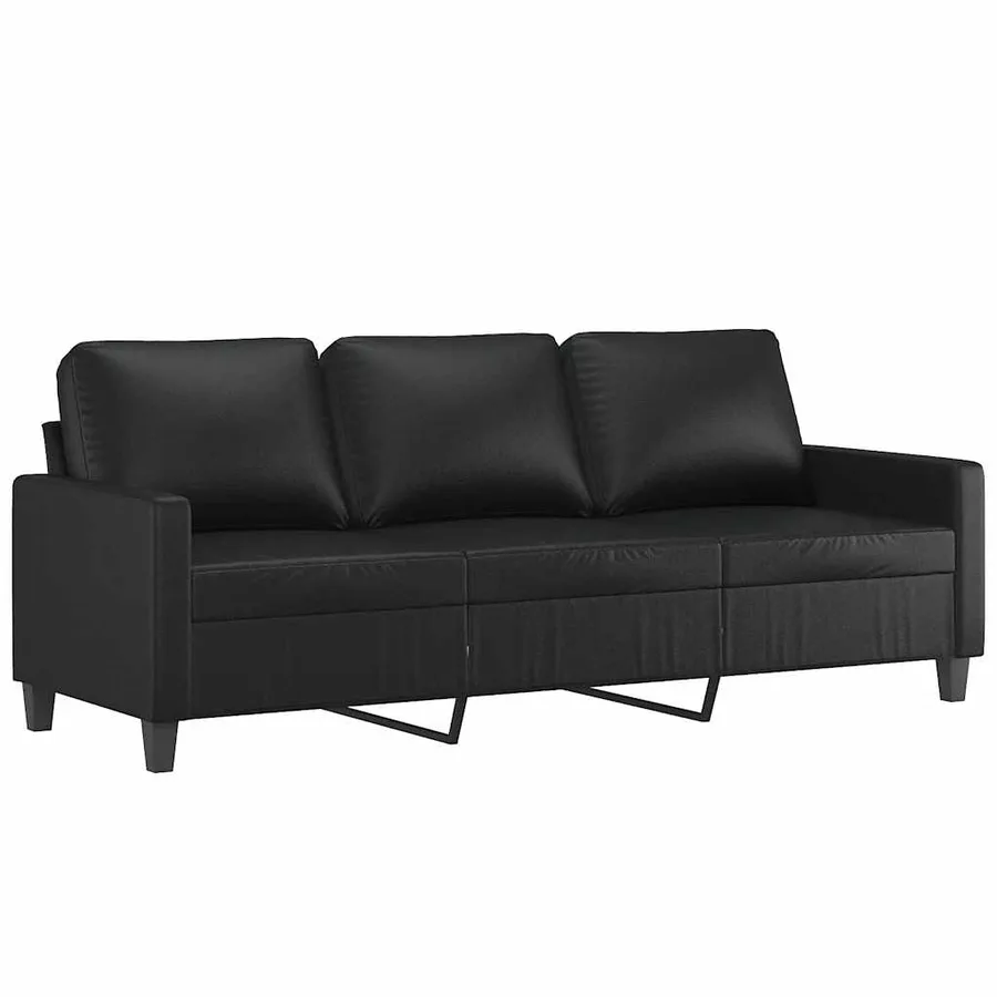 Canapé à 3 places avec repose-pieds Noir 180 cm Similicuir - 5