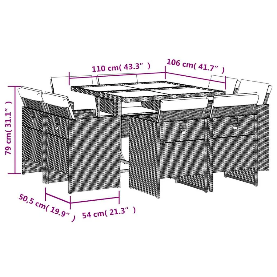 Ensemble à manger de jardin et coussins 9 pcs mélange beige - 5