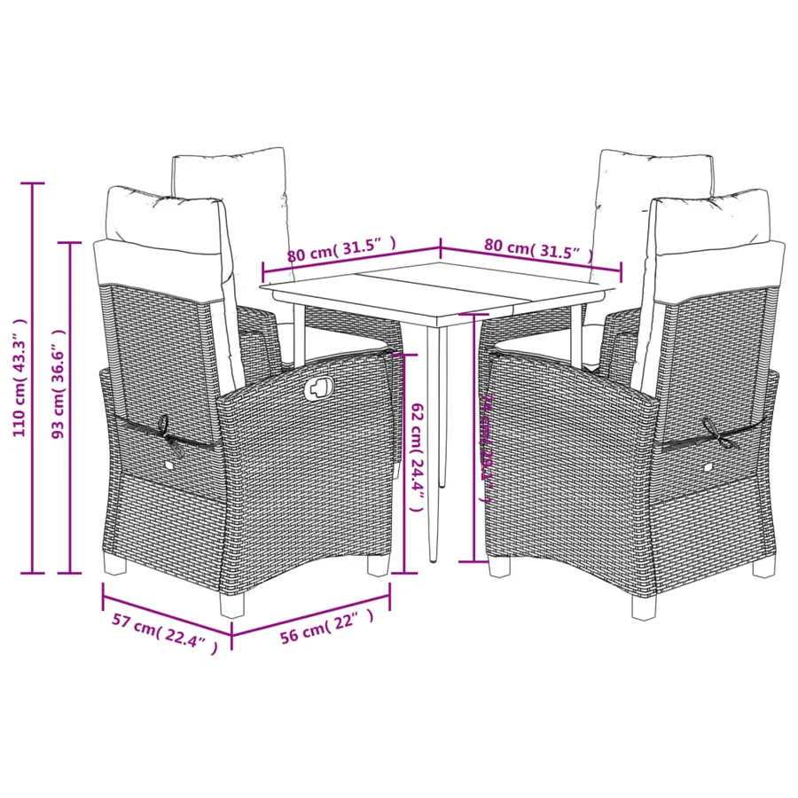 Ensemble à manger de jardin 5 pcs coussins gris résine tressée - 9