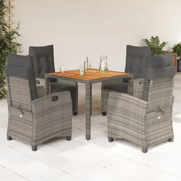 Ensemble à manger de jardin 5 pcs coussins gris résine tressée