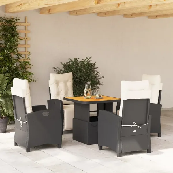 Ensemble à manger de jardin coussins 5pcs Noir Résine tressée