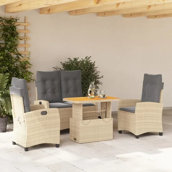 Ensemble à manger de jardin coussins 4 pcs beige résine tressée