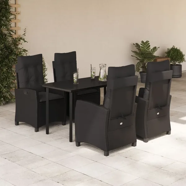 Ensemble à manger de jardin coussins 5pcs Noir Résine tressée