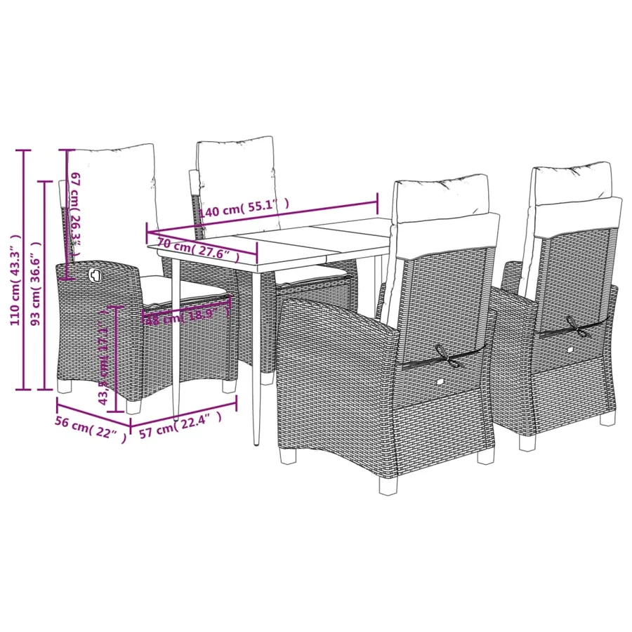 Ensemble à manger de jardin et coussins 5 pcs gris clair rotin - 9