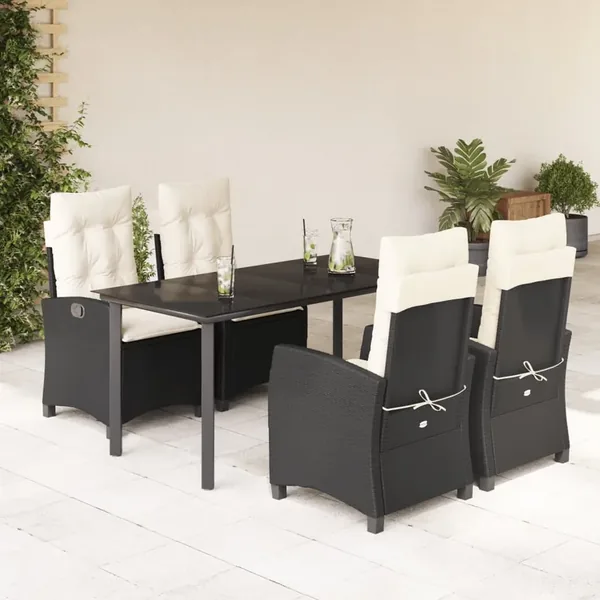 Ensemble à manger de jardin coussins 5pcs Noir Résine tressée
