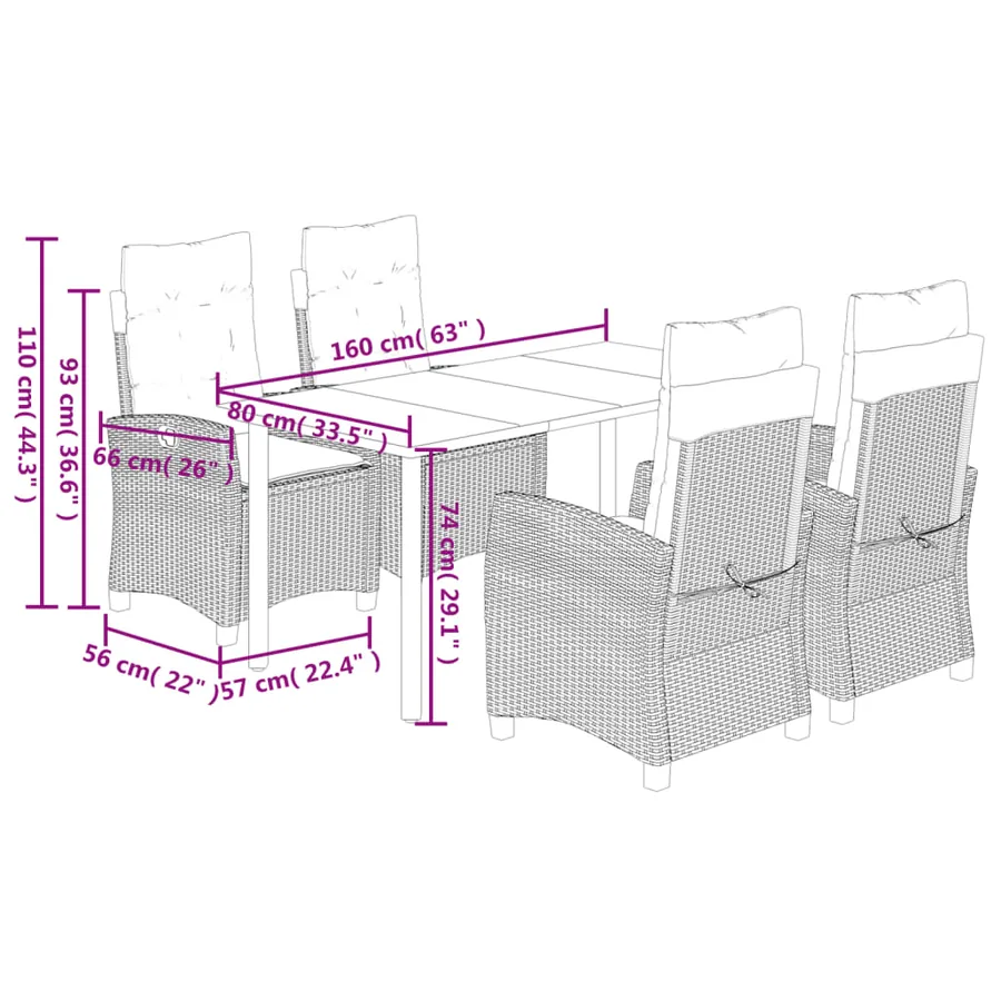 Ensemble à manger de jardin coussins 5pcs Noir Résine tressée - 9