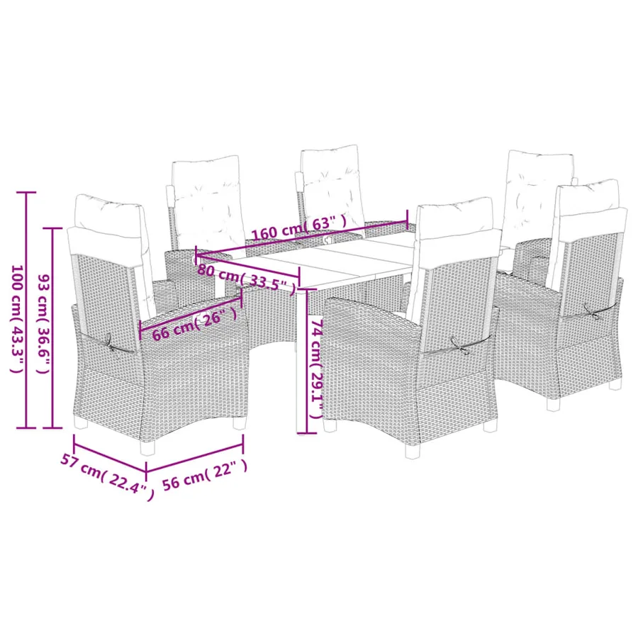 Ensemble à manger de jardin coussins 7pcs Noir Résine tressée - 9