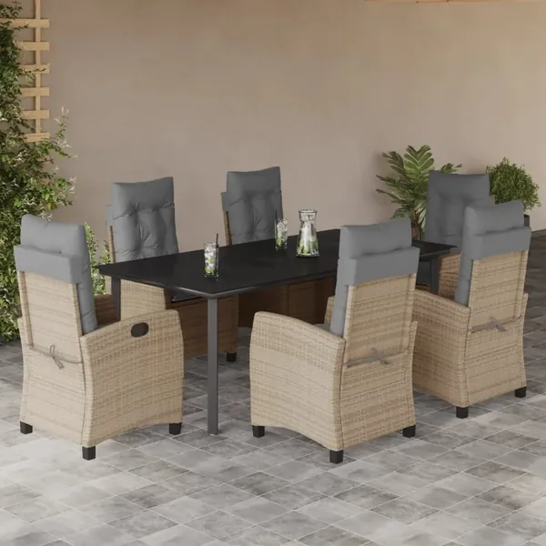 Ensemble à manger de jardin coussins 7 pcs mélange beige rotin