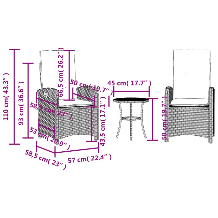 Ensemble de bistro 3 pcs coussins mélange beige résine tressée - 15