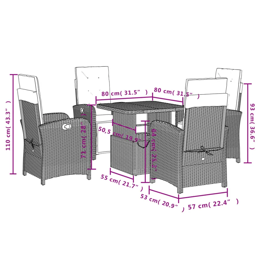 Ensemble à manger de jardin coussins 5pcs Noir Résine tressée - 8