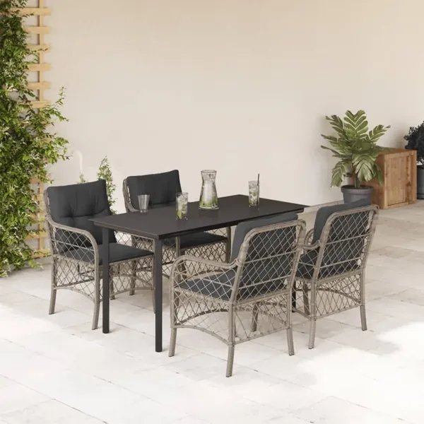 Ensemble à manger de jardin et coussins 5 pcs gris clair rotin