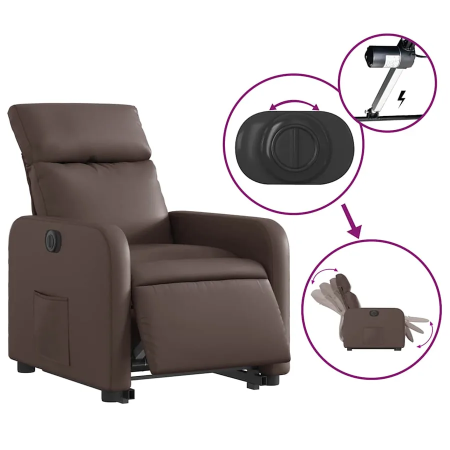 Fauteuil inclinable électrique marron similicuir - 6