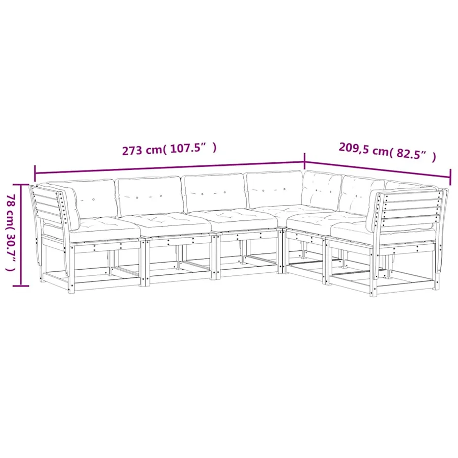 Salon de jardin 6 pcs avec coussins bois de pin massif - 8