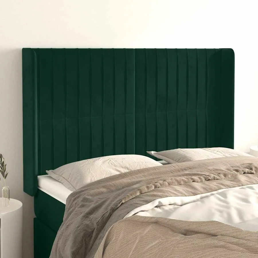 Tête de lit avec oreilles Vert foncé 147x16x118/128 cm Velours
