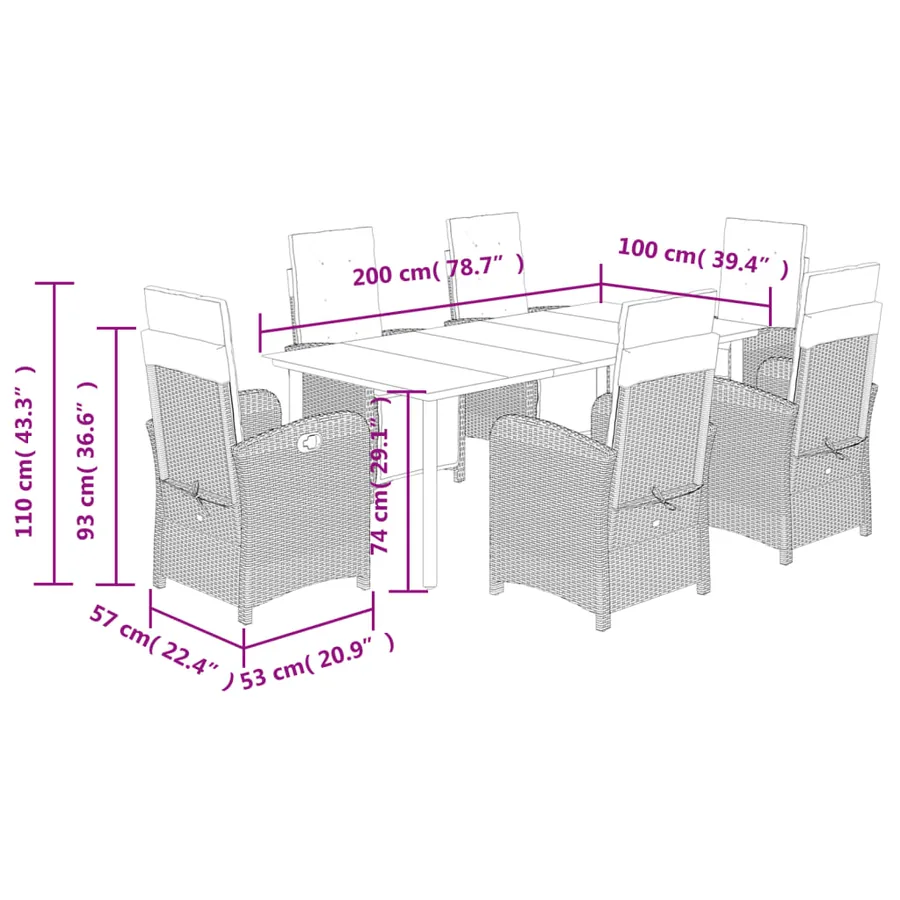 Ensemble à manger de jardin et coussins 7 pcs marron rotin - 9