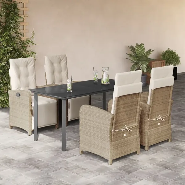 Ensemble à manger de jardin avec coussins 5pcs Beige poly rotin