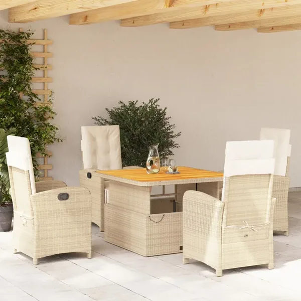 Ensemble à manger de jardin avec coussins 5pcs Beige poly rotin
