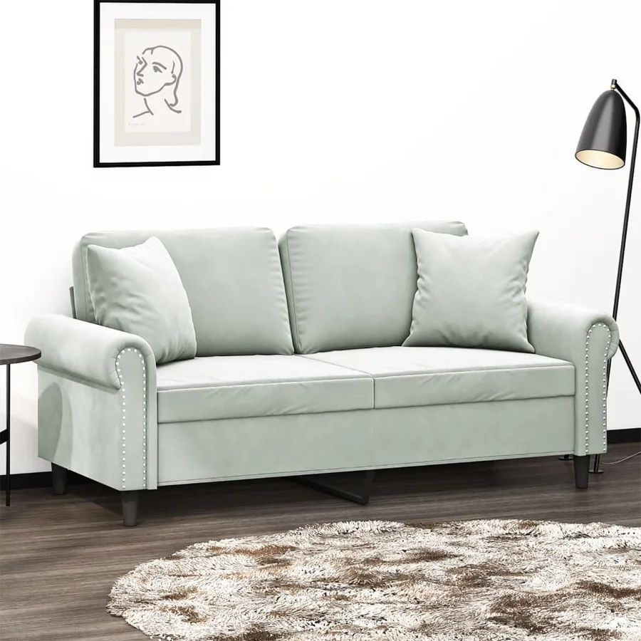 Canapé 2 places avec oreillers gris clair 140 cm velours