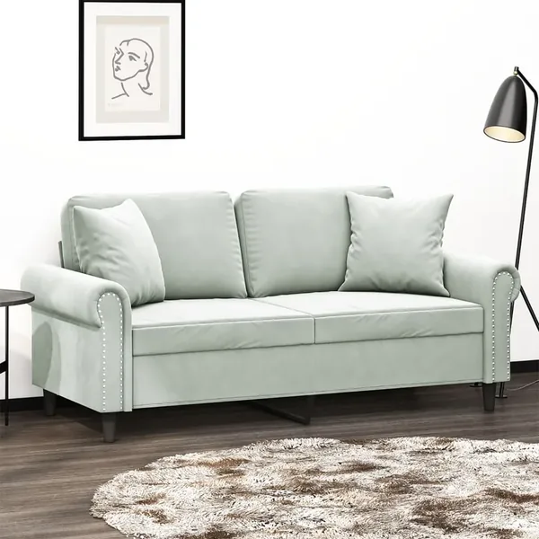 Canapé 2 places avec oreillers gris clair 140 cm velours