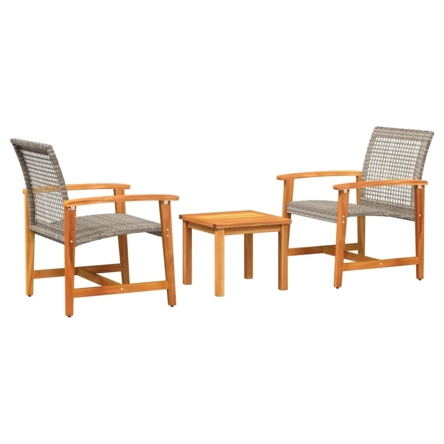 Ensemble de bistro 3 pcs gris résine tressée et bois d'acacia - 2
