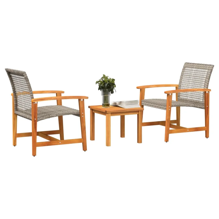 Ensemble de bistro 3 pcs gris résine tressée et bois d'acacia - 3