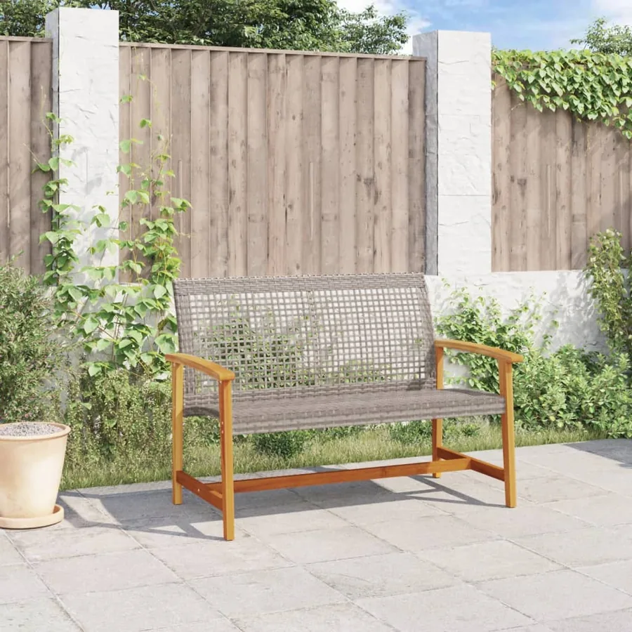 Banc de jardin gris 112 cm résine tressée et bois d'acacia - 3