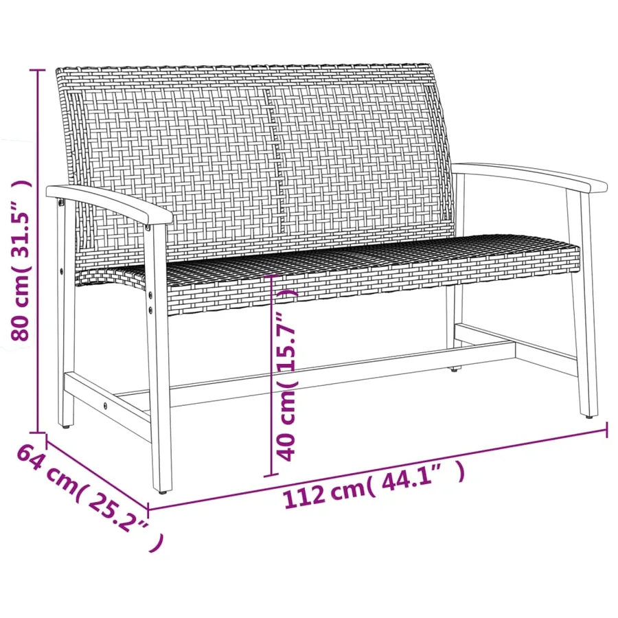 Banc de jardin gris 112 cm résine tressée et bois d'acacia - 9