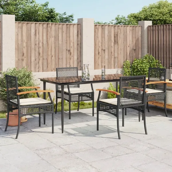 Ensemble à manger de jardin coussins 5pcs Noir Résine tressée