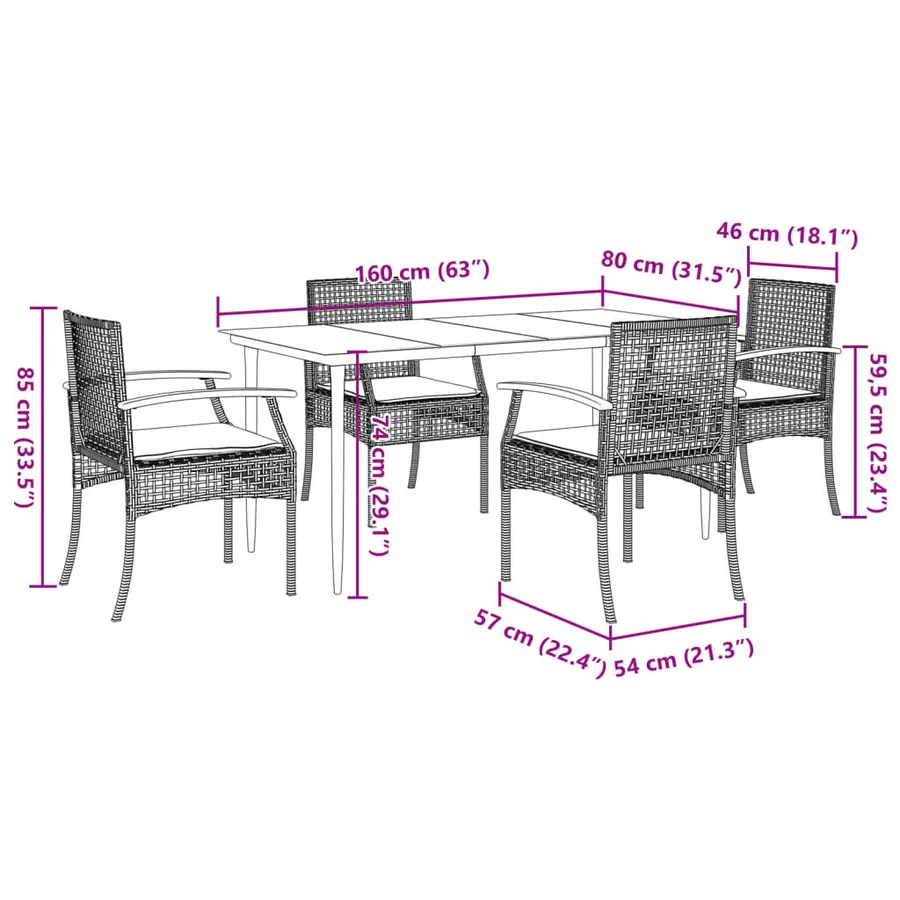Ensemble à manger de jardin coussins 5pcs Noir Résine tressée - 7