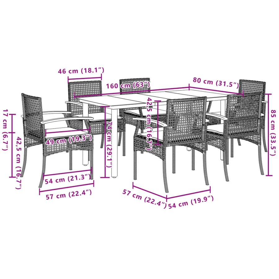 Ensemble à manger de jardin et coussins 7 pcs beige poly rotin - 7