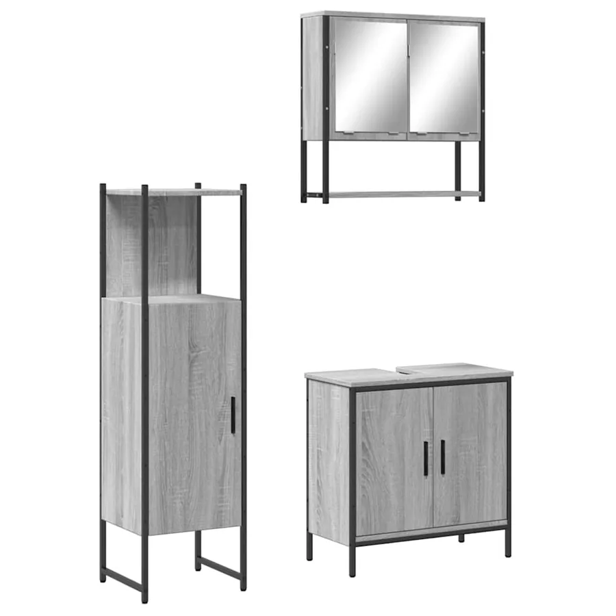 Ensemble de meubles de salle de bain 3 pcs Sonoma gris - 2